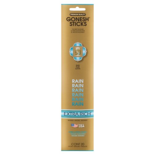 Gonesh Extra Rich Rain Air Freshener Incense Sticks, 20 count