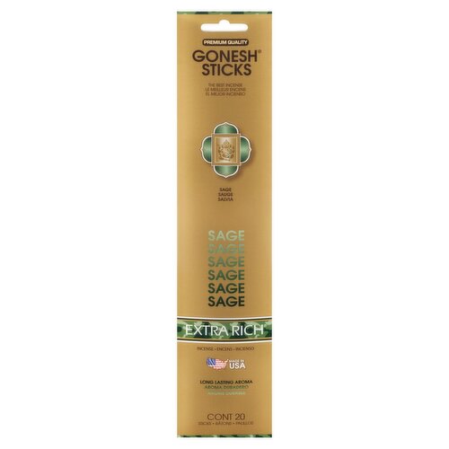Gonesh Extra Rich Sage Air Freshener Incense Sticks, 20 count