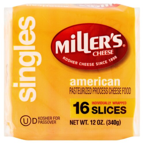 Miller's Singles Yellow American Cheese, 16 count, 12 oz