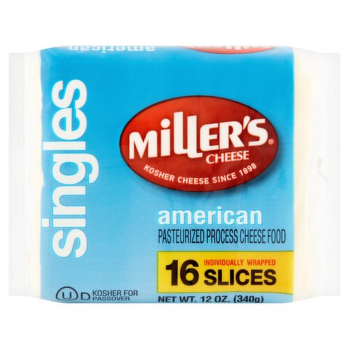 Miller's Singles White American Cheese, 16 count, 12 oz