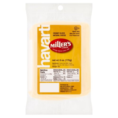 Miller's Havarti Creamy Sliced Natural Cheese, 6 oz