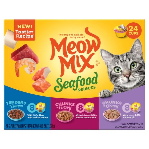 Meow Mix Seafood Selects Cat Food Variety Pack, 2.75 oz, 24 count