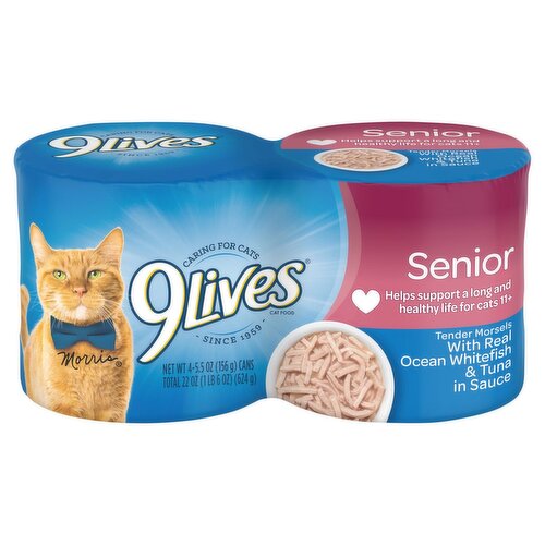 9Lives Senior Tender Morsels with Real Ocean Whitefish & Tuna in Sauce Cat Food, 5.5 oz, 4 count