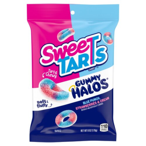 SweeTarts Gummy Halos Blue Punch, Strawberries & Cream Candy, 6 oz