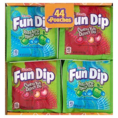 Lik-M-Aid Fun Dip Razz Apple Magic and Cherry Yum Diddly Dip Candy, 0.43 oz, 44 count
