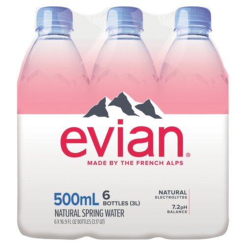 Evian Natural Spring Water, 16.9 fl oz, 6 count