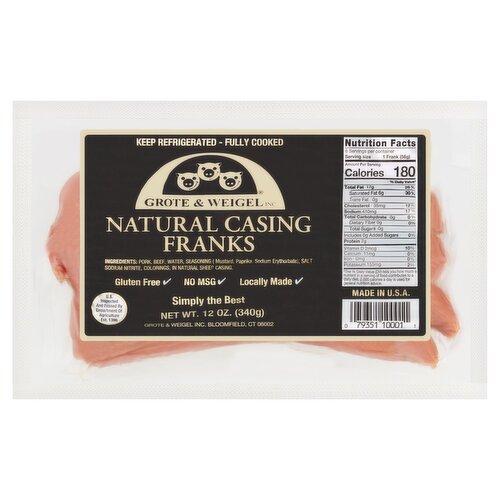 Grote & Weigel Natural Casing Franks, 12 oz