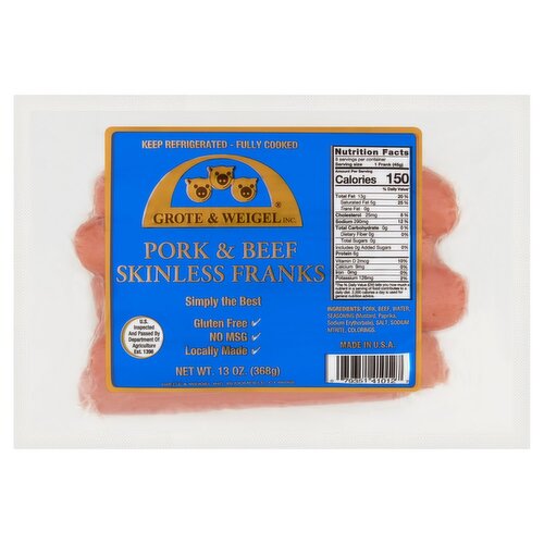 Grote & Weigel Pork & Beef Skinless Franks, 13 oz