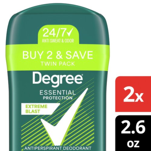 Degree Essential Protection Extreme Blast Antiperspirant Deodorant Twin Pack, 2.6 oz, 2 count