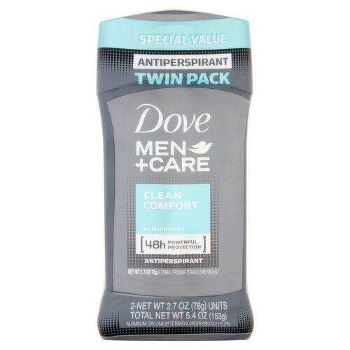 Dove Men+Care Clean Comfort Antiperspirant Special Value Twin Pack, 2.7 oz, 2 count