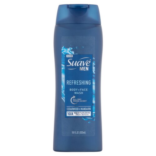 Suave Men Cedarwood & Mandarin Refreshing Body + Face Wash, 18 fl oz