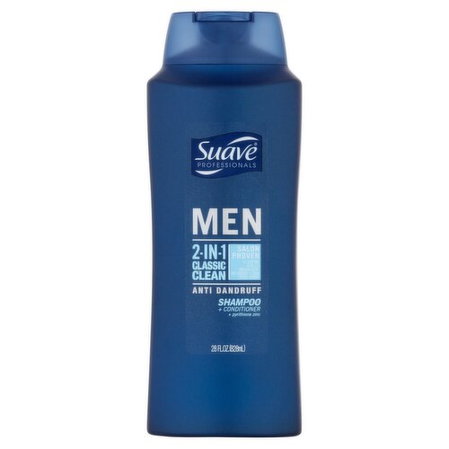 Suave Professionals Men 2-in-1 Classic Clean Anti Dandruff Shampoo + Conditioner, 28 fl oz