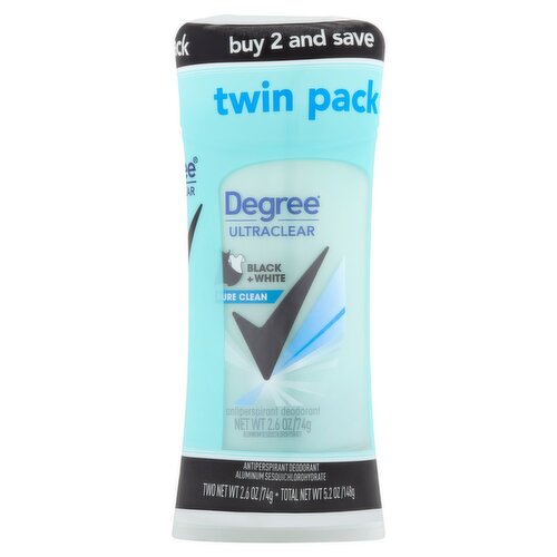 Degree Ultraclear Black + White Pure Clean Antiperspirant Deodorant Twin Pack, 2.6 oz, 2 count