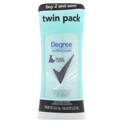 Degree Ultraclear Black + White Antiperspirant Deodorant Twin Pack, 2.6 oz, 2 count