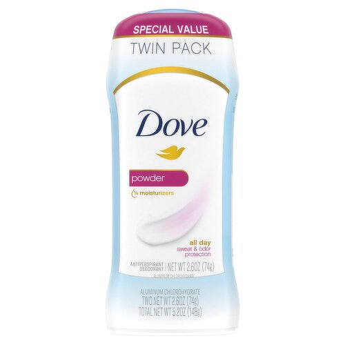 Dove Powder Antiperspirant Deodorant Twin Pack, 2.6 oz, 2 count