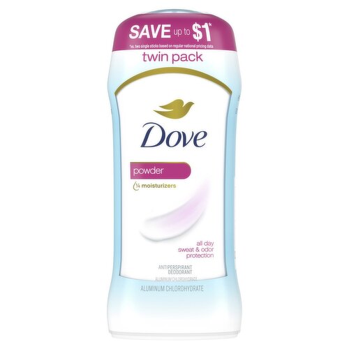 Dove Powder Antiperspirant Deodorant Twin Pack, 2.6 oz, 2 count