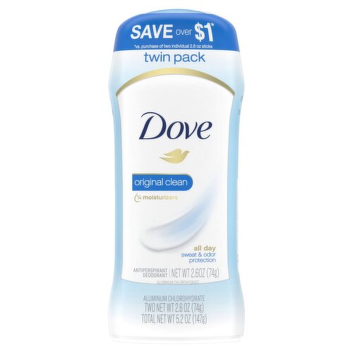 Dove Original Clean Antiperspirant Deodorant Twin Pack, 2.6 oz, 2 count