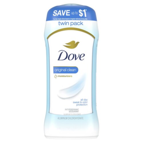 Dove Original Clean Antiperspirant Deodorant Twin Pack, 2.6 oz, 2 count