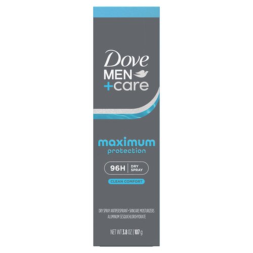 Dove Men+Care Clean Comfort Antiperspirant Dry Spray + Skincare Moisturizers, 3.8 oz