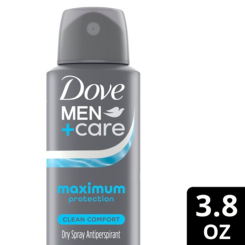 Dove Men+Care Clean Comfort Antiperspirant Dry Spray + Skincare Moisturizers, 3.8 oz