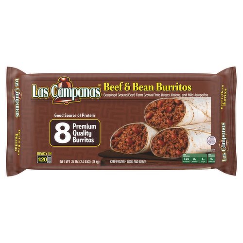 Las Campanas Beef & Bean Burritos, 8 count, 32 oz