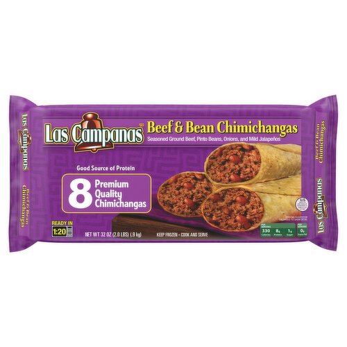 Las Campanas Beef & Bean Chimichangas, 8 count, 32 oz