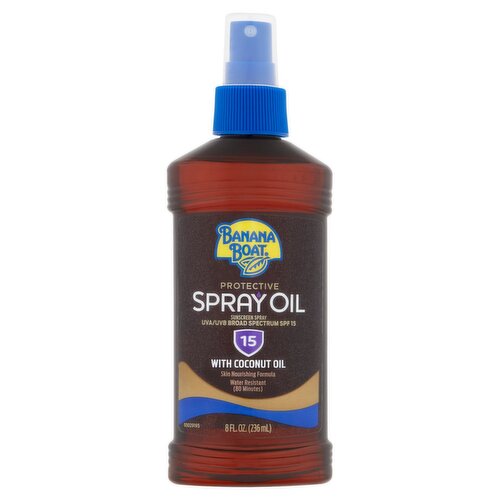 Banana Boat Protective Broad Spectrum Spray Oil Sunscreen with Coconut Oil, SPF 15, 8 fl oz