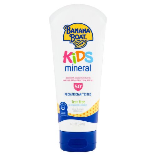 Banana Boat Kids 100% Mineral Based Broad Spectrum Sunscreen Lotion, SPF 50+, 6 fl oz