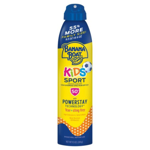 Banana Boat Kids Sport UVA/UVB Broad Spectrum Sunscreen Lotion Spray Family Size, SPF 50+, 9.5 oz