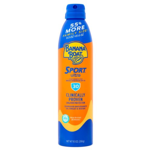 Banana Boat Sport Ultra Broad Spectrum Clear Sunscreen Spray Family Size, SPF 30, 9.5 oz