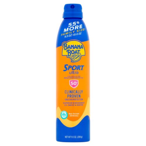 Banana Boat Sport Ultra Broad Spectrum Clear Sunscreen Spray Family Size, SPF 50+, 9.5 oz