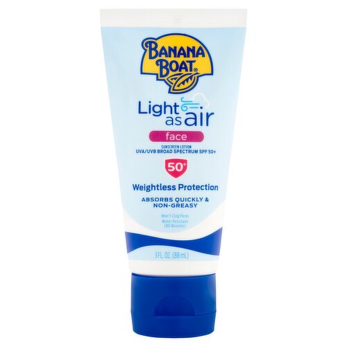 Banana Boat Light as Air Face Broad Spectrum Sunscreen Lotion, SPF 50+, 3 fl oz