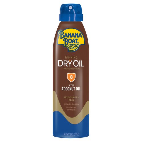 Banana Boat Tanning Dry Oil Clear Sunscreen with Coconut Oil Spray, SPF 8, 6 oz