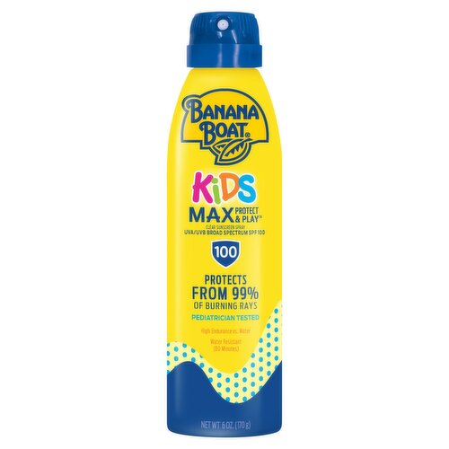 Banana Boat Kids Max Protect & Play UVA/UVB Broad Spectrum Clear Sunscreen Spray, SPF 100, 6 oz