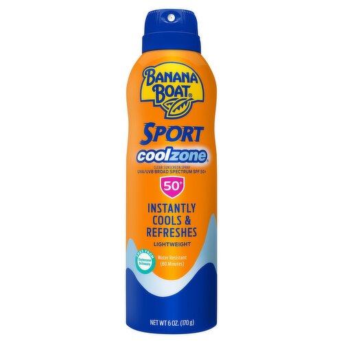 Banana Boat Sport Coolzone UVA/UVB Broad Spectrum Clear Sunscreen Spray, SPF 50+, 6 oz