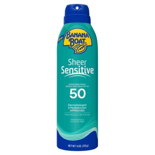 Banana Boat Sheer Sensitive UVA/UVB Broad Spectrum Sunscreen Lotion Spray, SPF 50, 6 oz