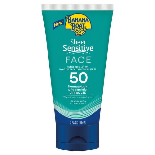 Banana Boat Sheer Sensitive UVA/UVB Broad Spectrum Face Sunscreen Lotion, SPF 50, 3 fl oz