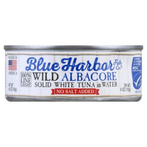 Blue Harbor Fish Co. No Salt Added Wild Albacore Solid White Tuna in Water, 4.6 oz 