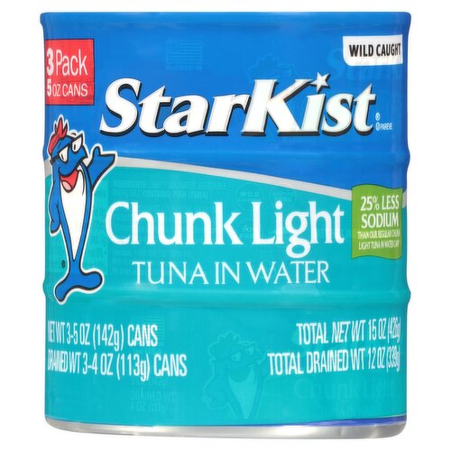 StarKist 25% Less Sodium Chunk Light Tuna in Water, 5 oz, 3 count