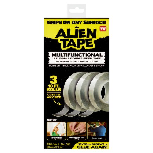 Alien Tape Multifunctional Reusable Double-Sided Tape, 1.18 in. x 10ft., 3 count