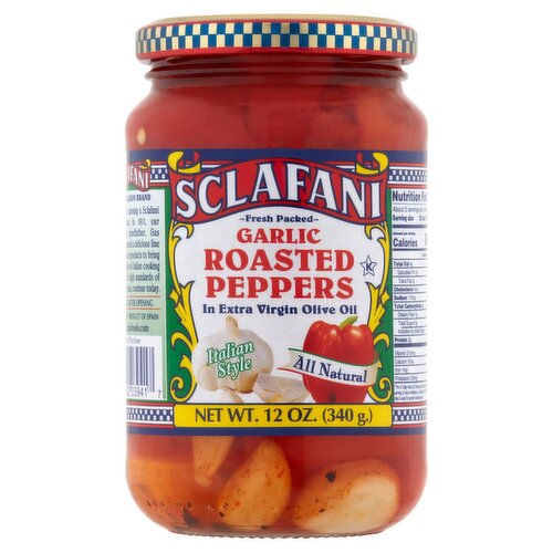 Sclafani Italian Style Garlic Roasted Peppers in Extra Virgin Olive Oil, 12 oz