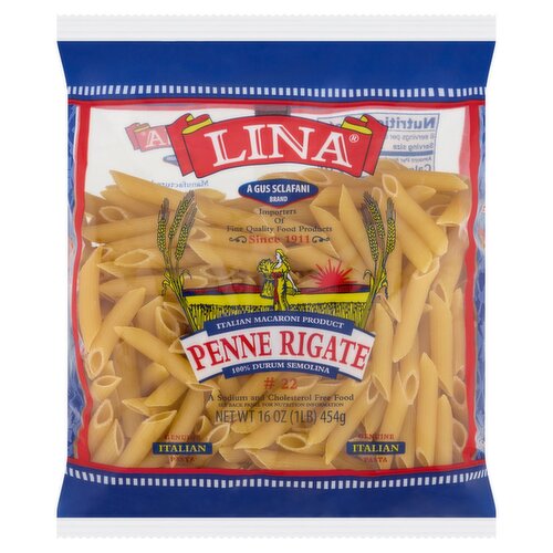 Lina Penne Rigate # 22 Genuine Italian Pasta, 16 oz
