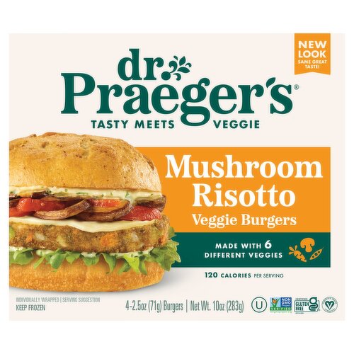 Dr. Praeger's Mushroom Risotto Veggie Burgers, 2.5 oz, 4 count