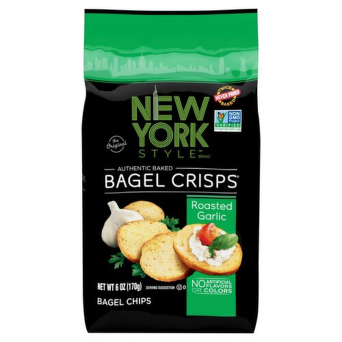 New York Style Bagel Crisps The Original Authentic Baked Roasted Garlic Bagel Chips, 6 oz