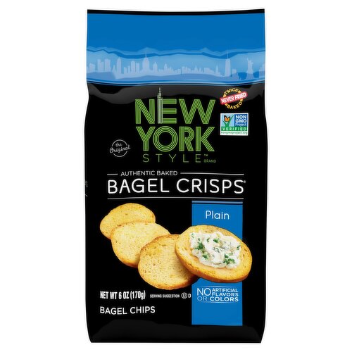 News York Style Bagel Crisps The Original Authentic Baked Plain Bagel Chips, 6 oz