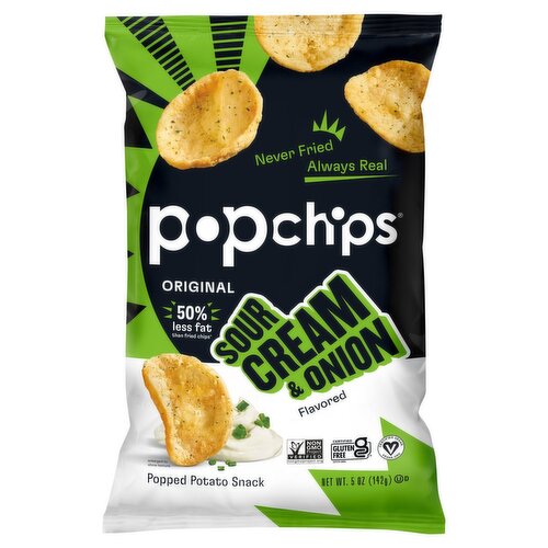 Popchips Original Sour Cream & Onion Flavored Popped Potato Snack, 5 oz