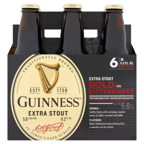 Guinness Extra Stout Bold and Bittersweet Beer, 6 count, 11.2 fl oz