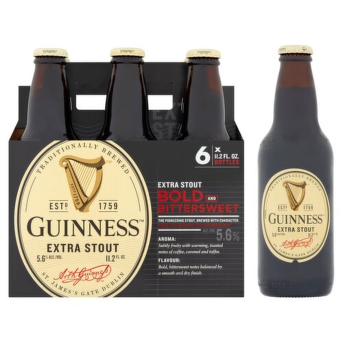 Guinness Extra Stout Bold and Bittersweet Beer, 6 count, 11.2 fl oz