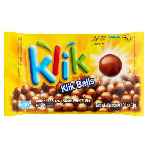 Klik Balls Milk Chocolate Coated Corn Puffs, 1.06 oz