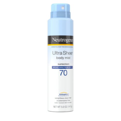 Neutrogena Ultra Sheer Broad Spectrum Body Mist Sunscreen, SPF 70, 5.0 oz